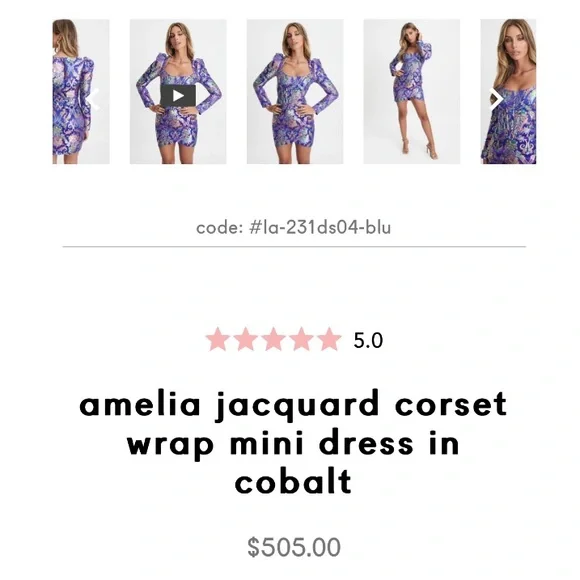 Lavish Alice: Jacquard Corset Embroidered Chinese Cobalt Wrap Mini Dress - Picture 7 of 13